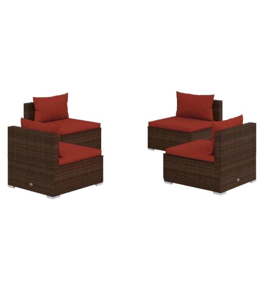 4-tlg. Garten-Lounge-Set mit Kissen Poly Rattan Braun