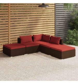5-tlg. Garten-Lounge-Set mit Kissen Poly Rattan Braun