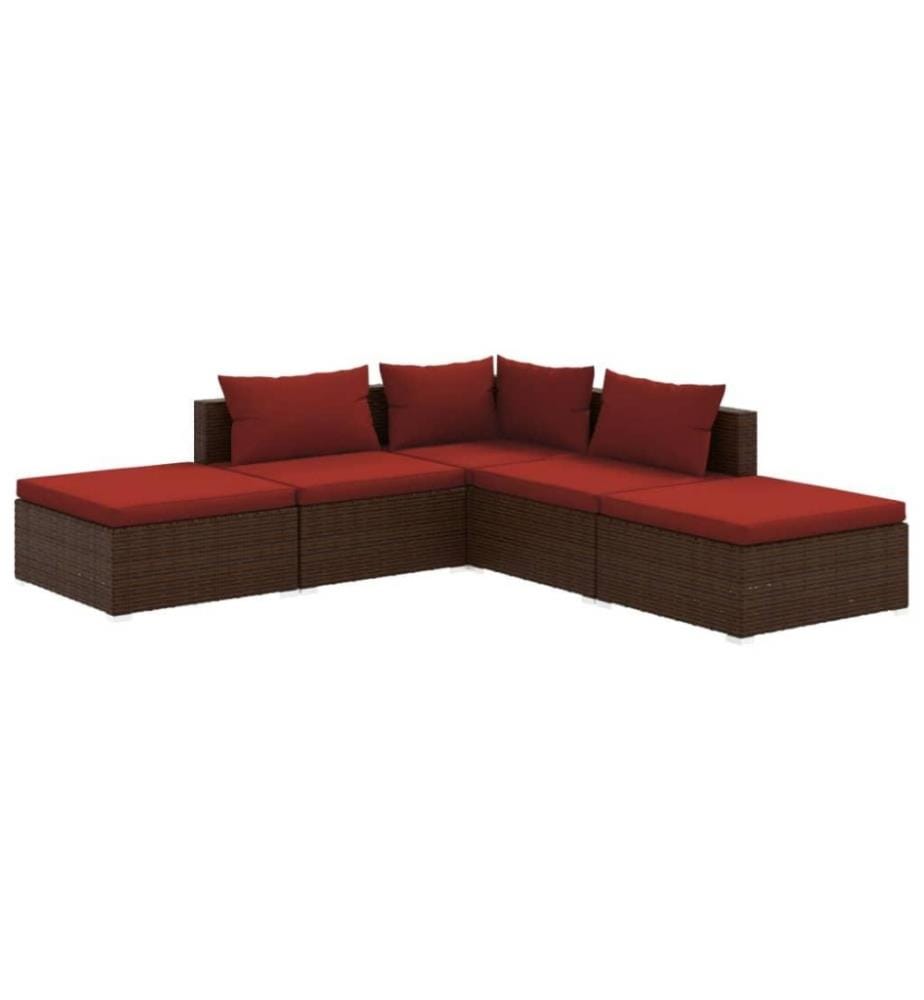 5-tlg. Garten-Lounge-Set mit Kissen Poly Rattan Braun