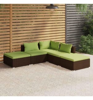 5-tlg. Garten-Lounge-Set mit Kissen Poly Rattan Braun