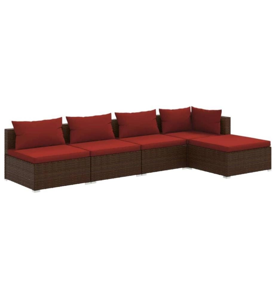 5-tlg. Garten-Lounge-Set mit Kissen Poly Rattan Braun