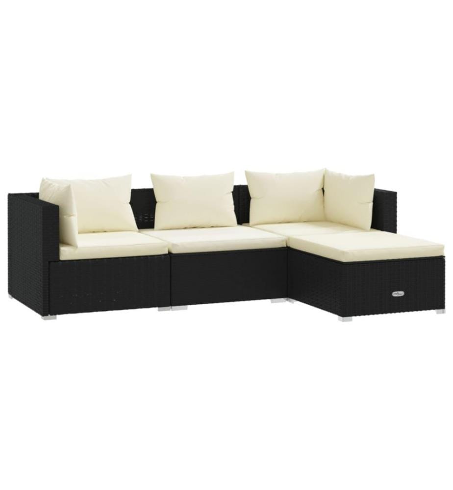 4-tlg. Garten-Lounge-Set mit Kissen Poly Rattan Schwarz