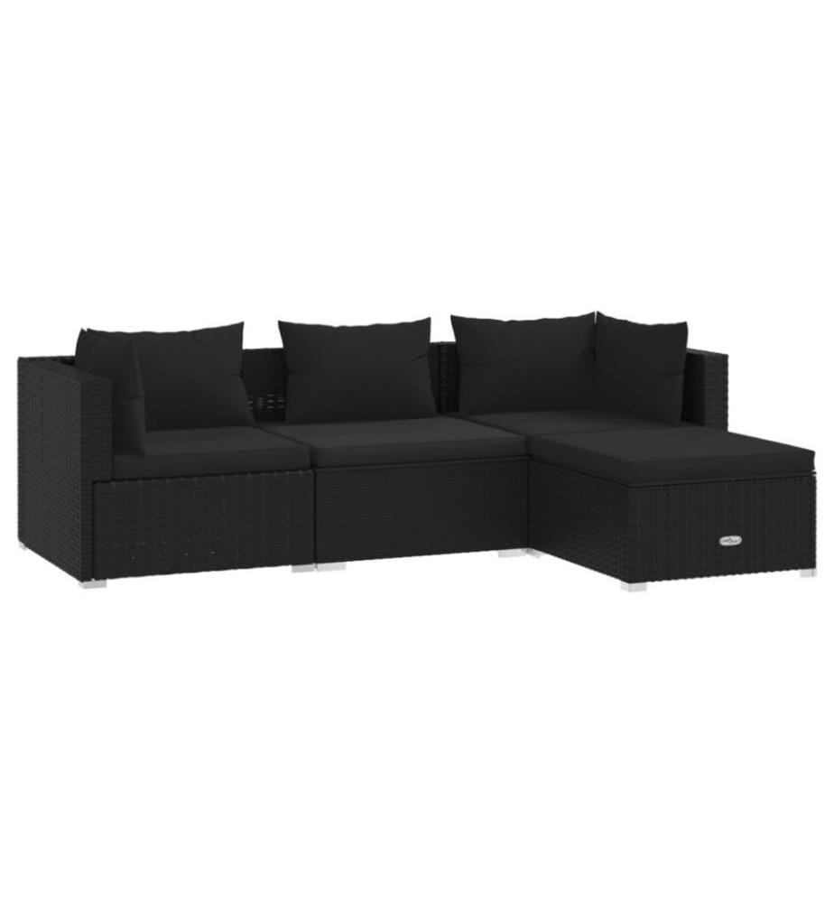 4-tlg. Garten-Lounge-Set mit Kissen Poly Rattan Schwarz