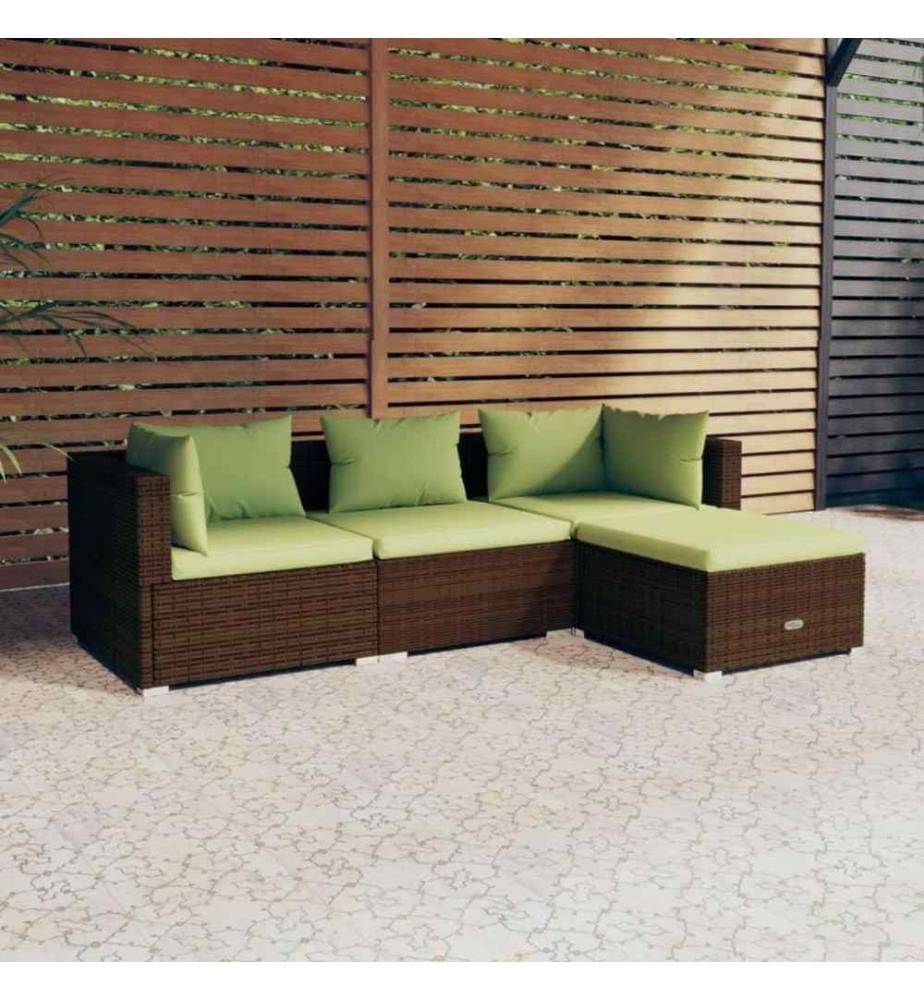 4-tlg. Garten-Lounge-Set mit Kissen Poly Rattan Braun