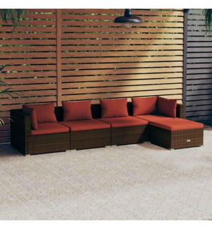 5-tlg. Garten-Lounge-Set mit Kissen Poly Rattan Braun