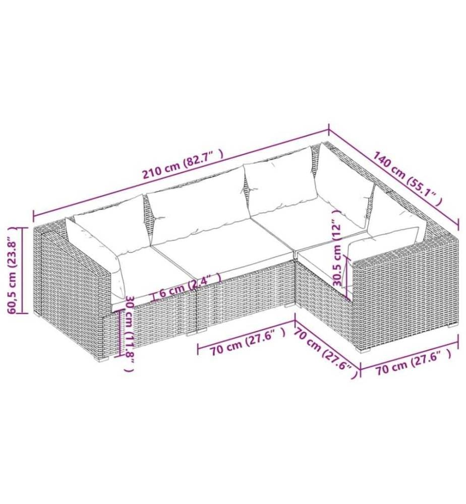 4-tlg. Garten-Lounge-Set mit Kissen Poly Rattan Braun