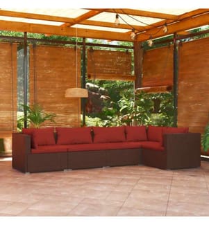 5-tlg. Garten-Lounge-Set mit Kissen Poly Rattan Braun