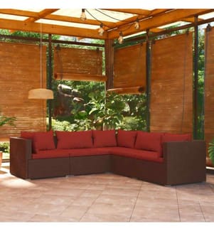 5-tlg. Garten-Lounge-Set mit Kissen Poly Rattan Braun