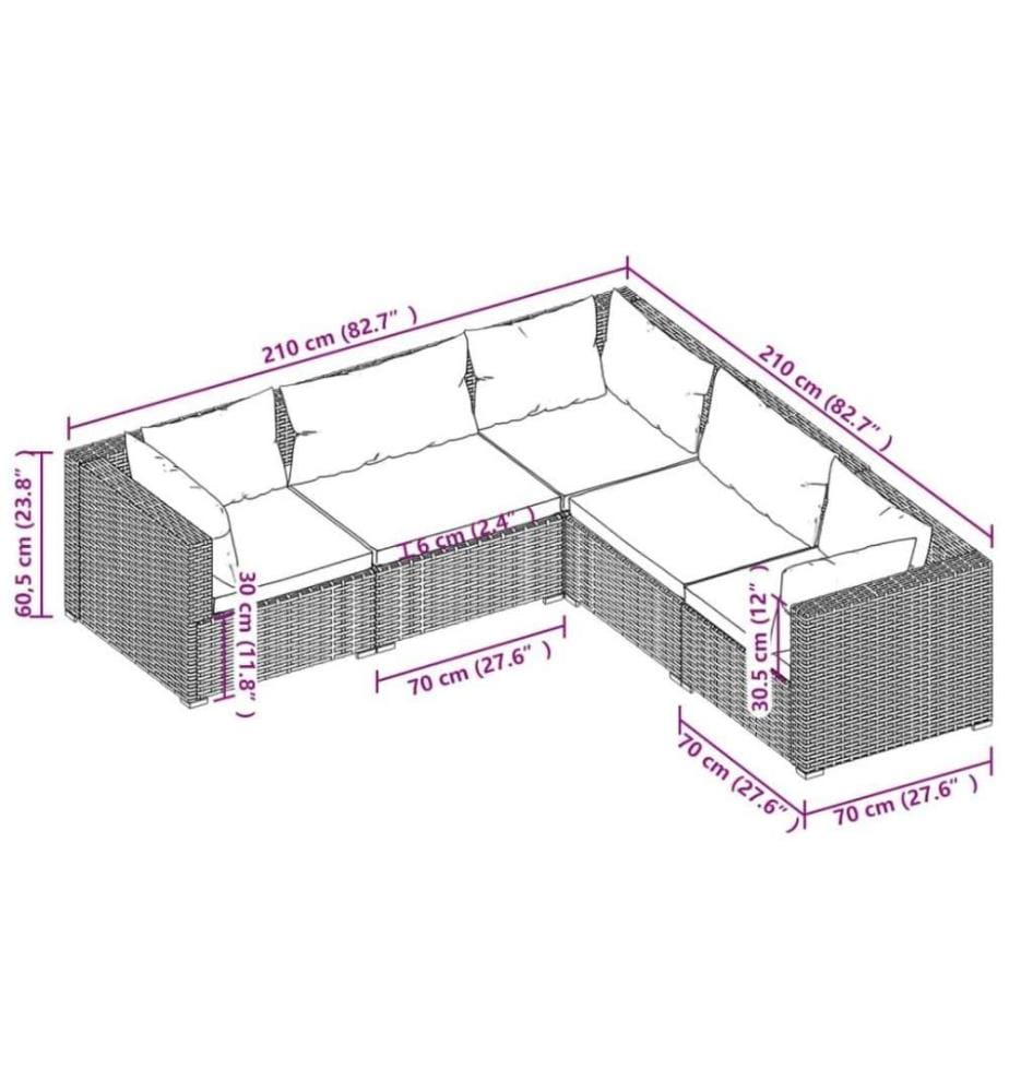5-tlg. Garten-Lounge-Set mit Kissen Poly Rattan Braun