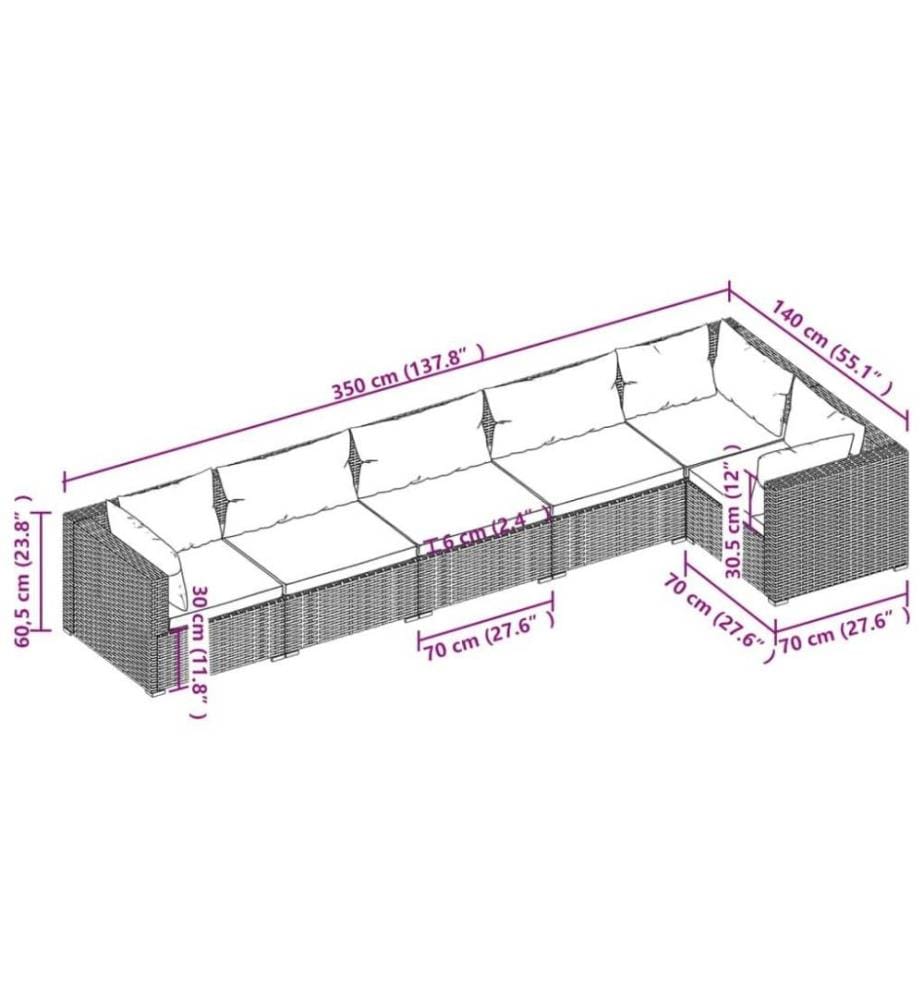 6-tlg. Garten-Lounge-Set mit Kissen Poly Rattan Schwarz