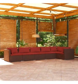 6-tlg. Garten-Lounge-Set mit Kissen Poly Rattan Braun