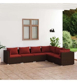 6-tlg. Garten-Lounge-Set mit Kissen Poly Rattan Braun