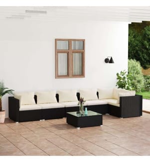 7-tlg. Garten-Lounge-Set mit Kissen Poly Rattan Schwarz