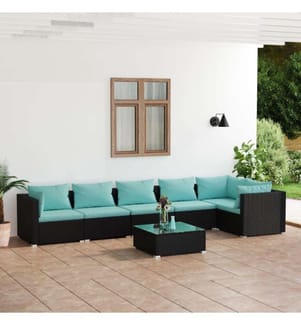 7-tlg. Garten-Lounge-Set mit Kissen Poly Rattan Schwarz