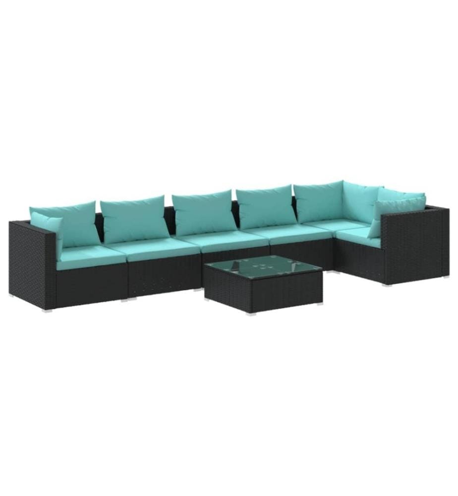 7-tlg. Garten-Lounge-Set mit Kissen Poly Rattan Schwarz