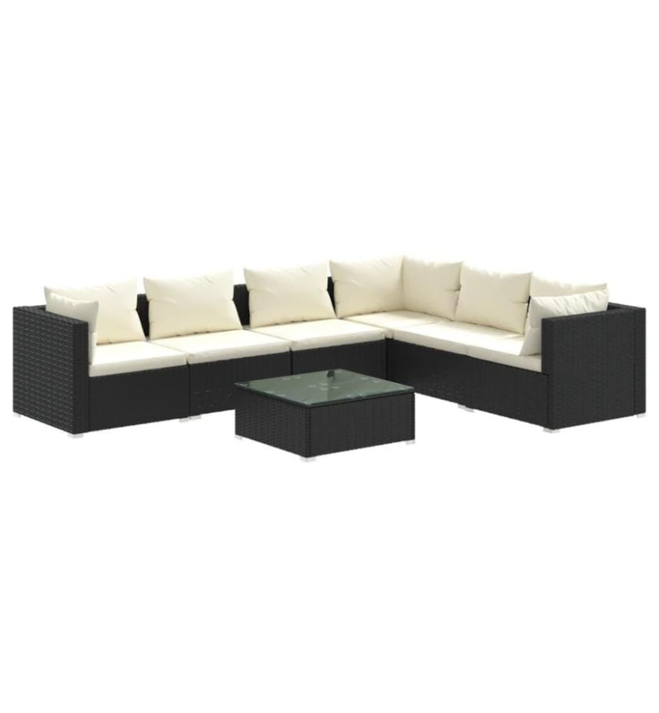 7-tlg. Garten-Lounge-Set mit Kissen Poly Rattan Schwarz