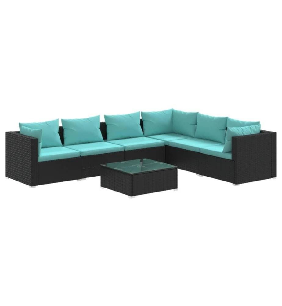 7-tlg. Garten-Lounge-Set mit Kissen Poly Rattan Schwarz