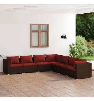7-tlg. Garten-Lounge-Set mit Kissen Poly Rattan Braun