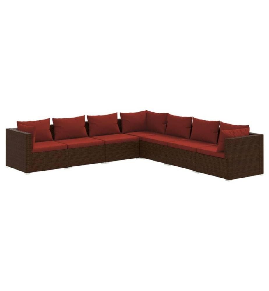 7-tlg. Garten-Lounge-Set mit Kissen Poly Rattan Braun