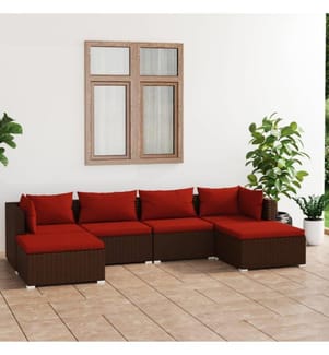 6-tlg. Garten-Lounge-Set mit Kissen Poly Rattan Braun
