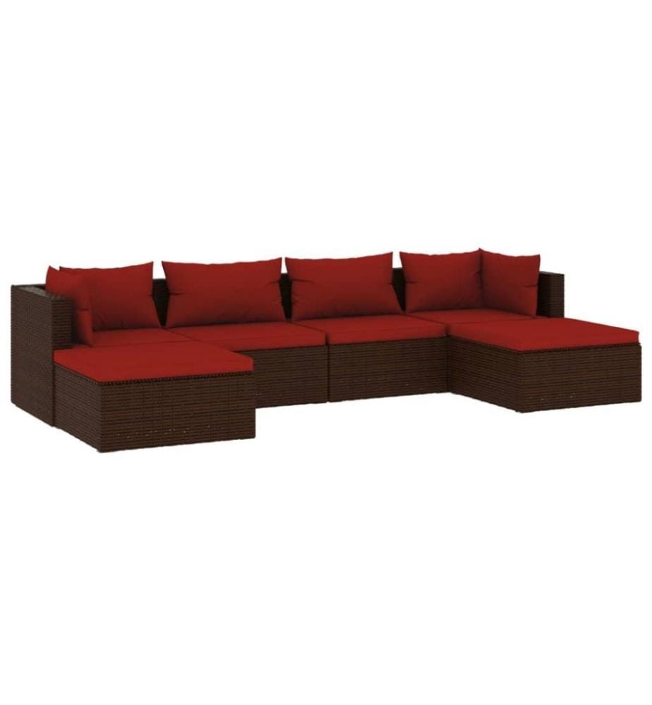 6-tlg. Garten-Lounge-Set mit Kissen Poly Rattan Braun