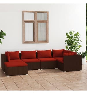 6-tlg. Garten-Lounge-Set mit Kissen Poly Rattan Braun