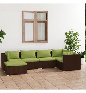 6-tlg. Garten-Lounge-Set mit Kissen Poly Rattan Braun