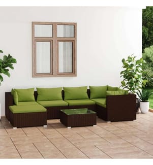 7-tlg. Garten-Lounge-Set mit Kissen Poly Rattan Braun