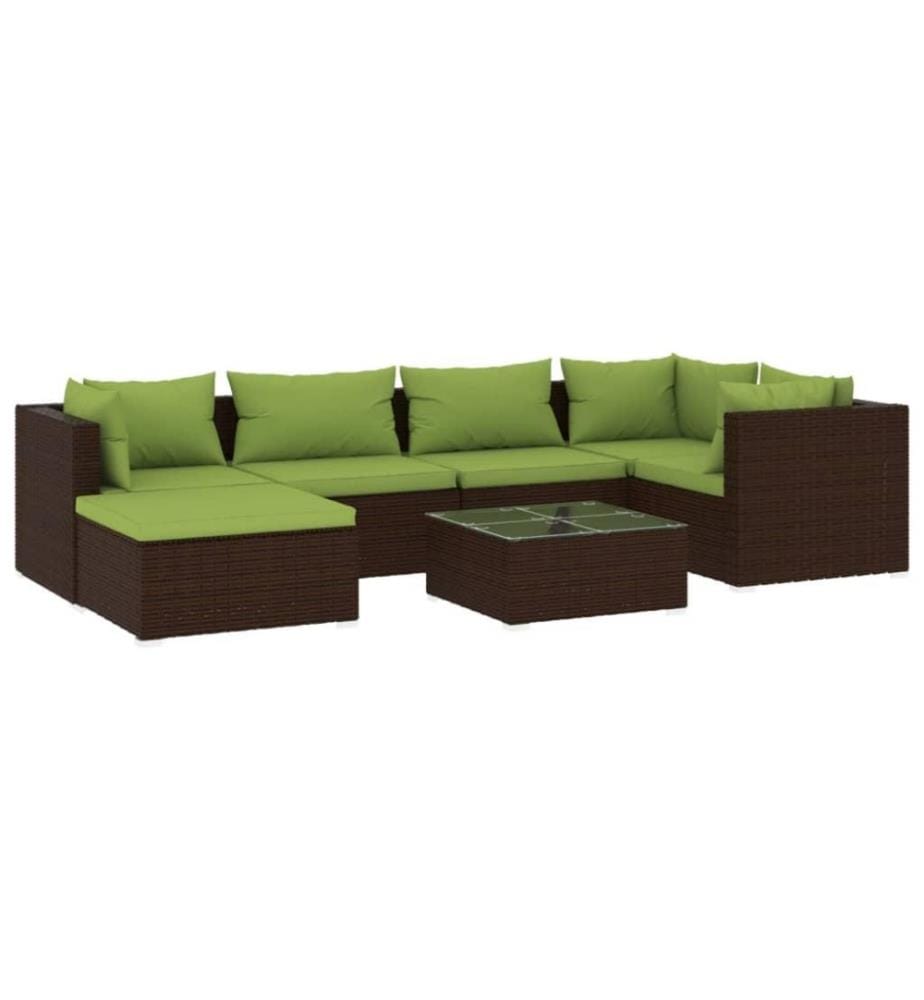 7-tlg. Garten-Lounge-Set mit Kissen Poly Rattan Braun