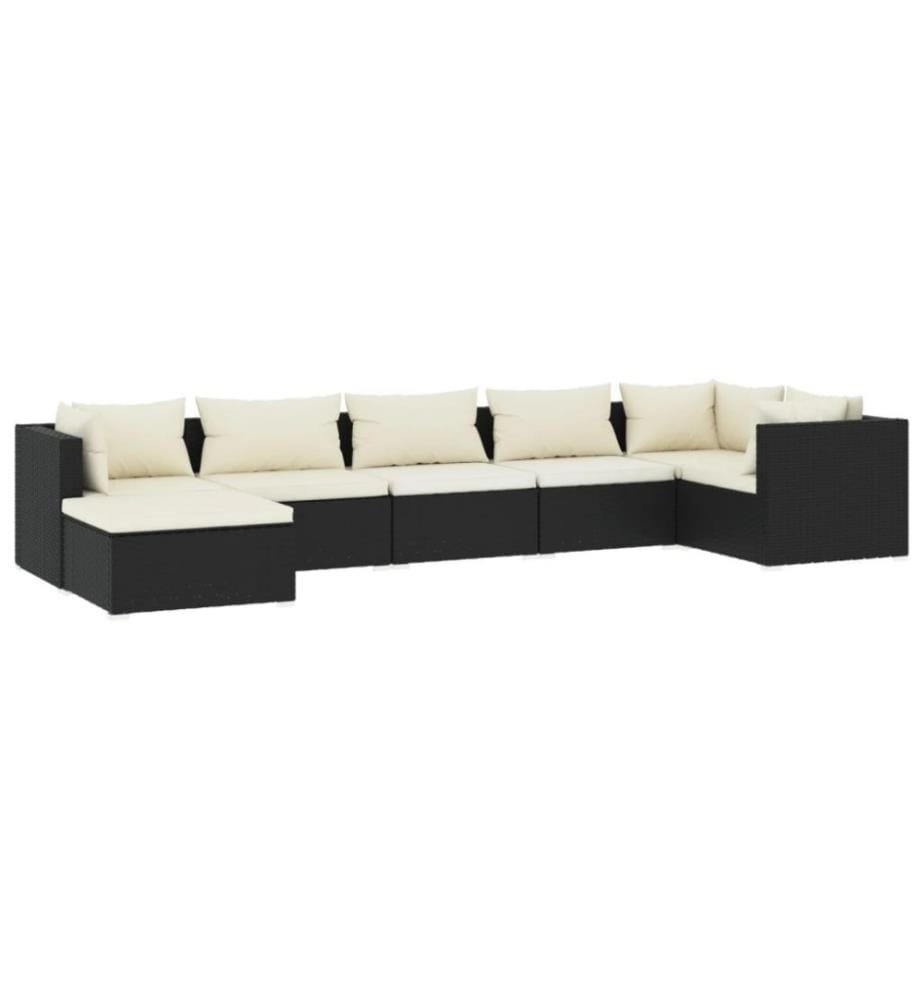 7-tlg. Garten-Lounge-Set mit Kissen Poly Rattan Schwarz