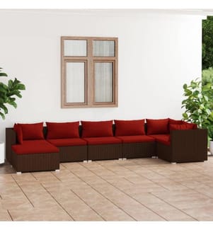 7-tlg. Garten-Lounge-Set mit Kissen Poly Rattan Braun