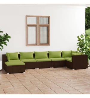 7-tlg. Garten-Lounge-Set mit Kissen Poly Rattan Braun
