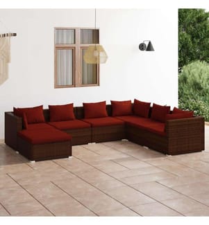 7-tlg. Garten-Lounge-Set mit Kissen Poly Rattan Braun