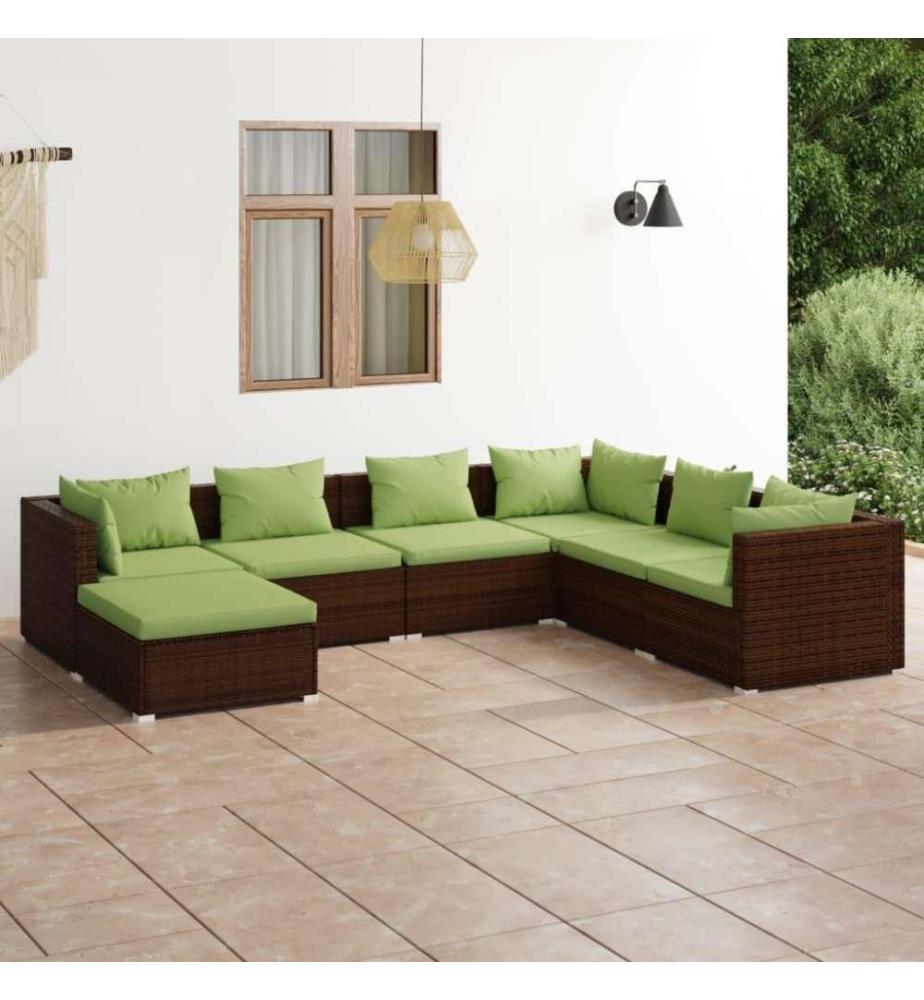7-tlg. Garten-Lounge-Set mit Kissen Poly Rattan Braun