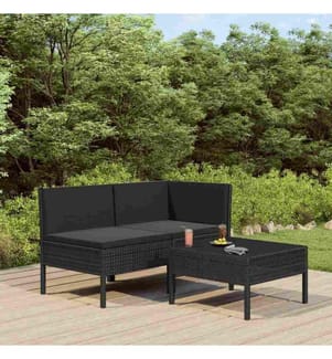 3-tlg. Garten-Lounge-Set mit Auflagen Poly Rattan Schwarz