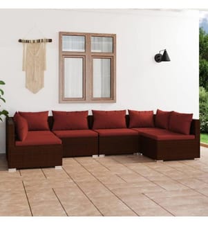 6-tlg. Garten-Lounge-Set mit Kissen Poly Rattan Braun