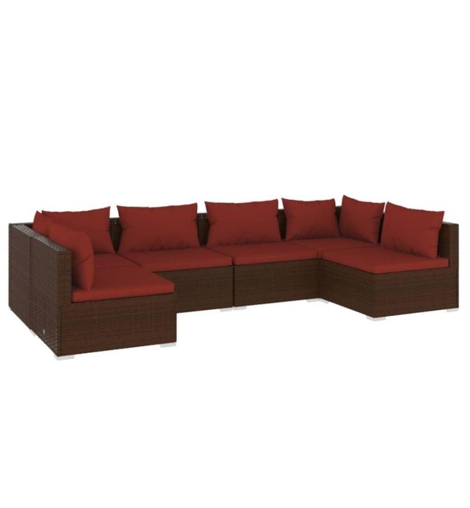 6-tlg. Garten-Lounge-Set mit Kissen Poly Rattan Braun