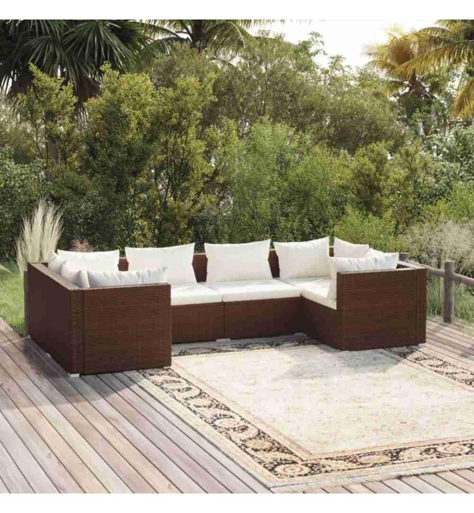 6-tlg. Garten-Lounge-Set mit Kissen Poly Rattan Braun