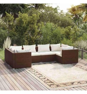 6-tlg. Garten-Lounge-Set mit Kissen Poly Rattan Braun