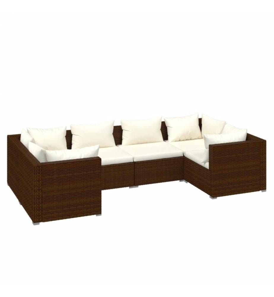 6-tlg. Garten-Lounge-Set mit Kissen Poly Rattan Braun