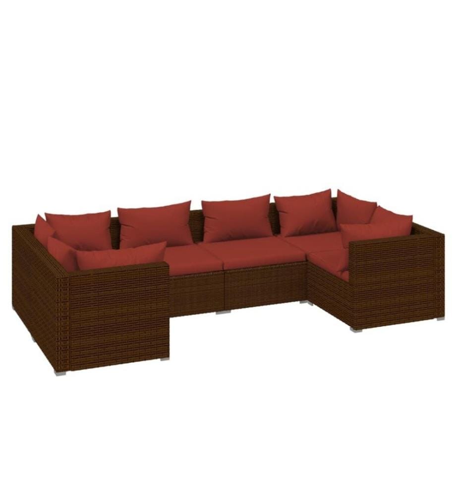 6-tlg. Garten-Lounge-Set mit Kissen Poly Rattan Braun