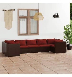 7-tlg. Garten-Lounge-Set mit Kissen Poly Rattan Braun