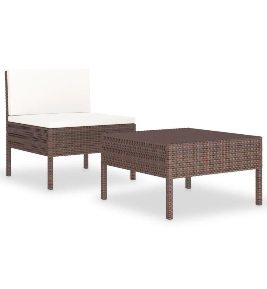 2-tlg. Garten-Lounge-Set mit Auflagen Poly Rattan Braun