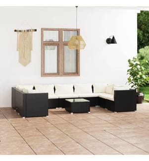 10-tlg. Garten-Lounge-Set mit Kissen Poly Rattan Schwarz