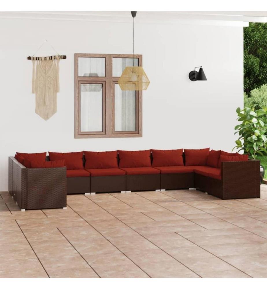 10-tlg. Garten-Lounge-Set mit Kissen Poly Rattan Braun