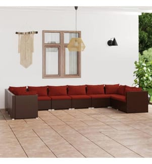 10-tlg. Garten-Lounge-Set mit Kissen Poly Rattan Braun