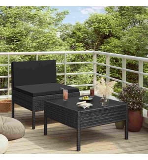 2-tlg. Garten-Lounge-Set mit Auflagen Poly Rattan Schwarz
