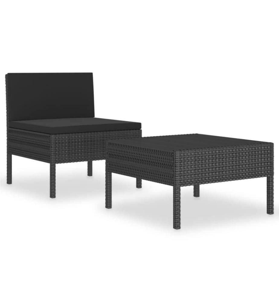 2-tlg. Garten-Lounge-Set mit Auflagen Poly Rattan Schwarz