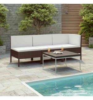 3-tlg. Garten-Lounge-Set mit Auflagen Poly Rattan Braun