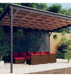 10-tlg. Garten-Lounge-Set mit Kissen Braun Poly Rattan